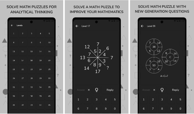 math puzzles interface
